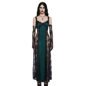 NWT Widow Women's XXL Doll Skill Green Dress Floral Lace Maxi